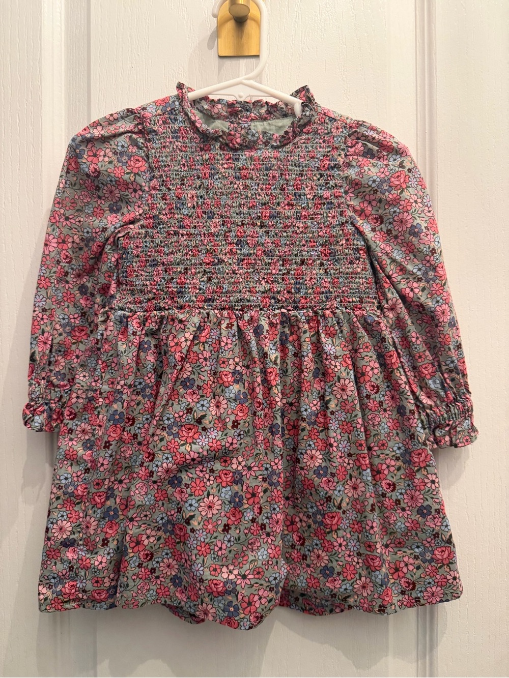 Janie and Jack Pink & Blue Floral Smocked Long-Sleeve Dress